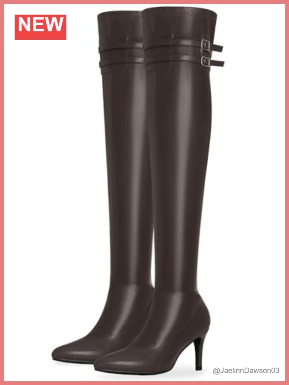 Faux Leather Thigh High Heel Boots Pointed Toe Stiletto Buckle